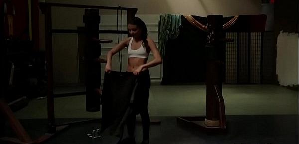  Young stepdaughter cockriding at the gym